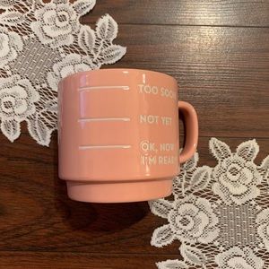 Vintage Mauve And White Stoneware Saying Ceramic Coffee Mug.